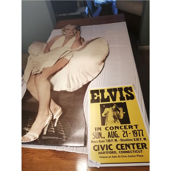 Elvis Poster and Stand-Up Marilyn Monroe Cardboard Cut-Out