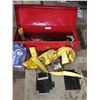 Image 1 : Trailer Hitch, Handi-Grip Coupler Holder, Ratchet and Straps, and Beach Toolbox