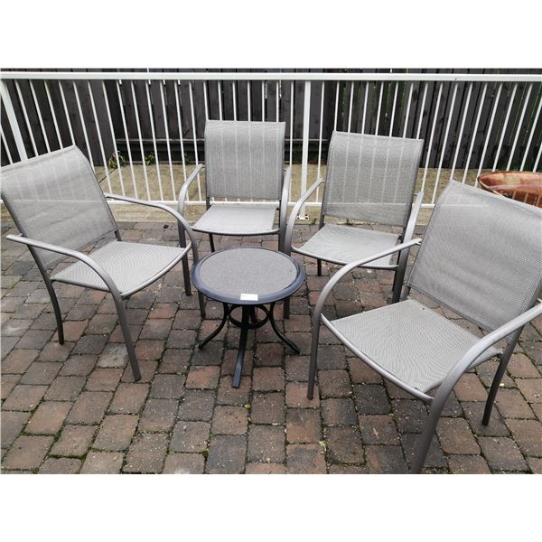 4 x Patio Chairs w/ Stone-Effect Side Table