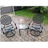 Image 1 : 2 x Swiveling Metal Chairs (No Cushions) and Small Glass-Top Side Table