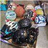 Image 1 : 3 TRAYS OF SPORTS BALLS AND HELMETS