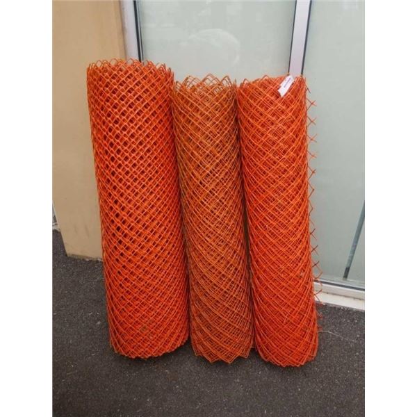 3 ROLLS OF ORANGE SAFETY MESH FENCING