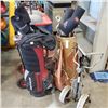 Image 1 : 2 GOLF BAGS WITH CART AND CLUBS:DUNLOP GOLF BAG MATCHING CLUBS, LEATHER GOLF BAG OF TOUR SELECT CLUB