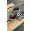 Image 1 : 3 BUCKETS OF HAMMER HEADS, PNEUMATIC TOOLS AND SHACKLES