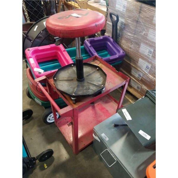 2 TIER ROLLING CART AND SHOP STOOL