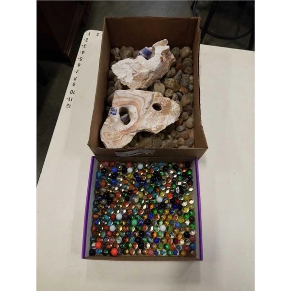 2 TRAYS OF STONES AND MARBLES