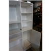 Image 3 : WHITE SHELF UNIT WITH GLASS DOOR CABINET - 69 INCHES TALL, 66 INCHES LONG