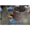 Image 1 : 29 INCH TALL POTTERY PLANTER AND 2 SMALL PLANTERS