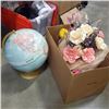 Image 1 : WORLD GLOBE AND BOX OF ARTIFICIAL FLOWERS