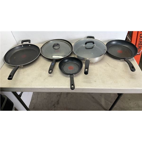 LOT OF TFAL AND HENKEL FRYING PANS SOME WITH LIDS