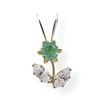 Image 1 : 14KT. YELLOW GOLD 3MM X 3MM NATURAL EMERALD (0.10CTS) & CZ FLORAL PENDANT WITH STERLING CHAIN, W/A $