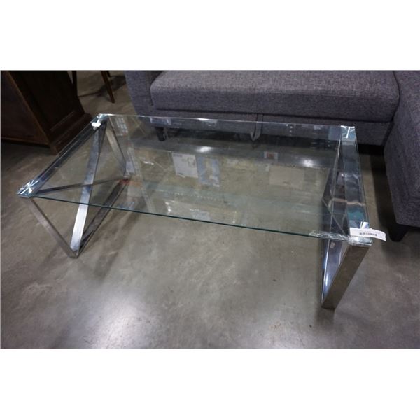 MODERN HOME ELEGANCE CHROME AND GLASS COFFEE TABLE - SMALL CHIP ON EDGE, RETAIL $299