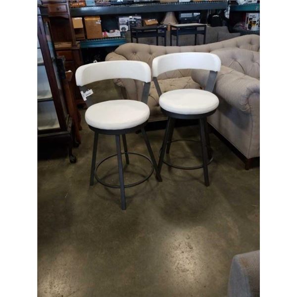 2 HOME ELEGANCE WHITE COUNTER HEIGHT SWIVEL BAR STOOLS - RETAIL $299 EACH