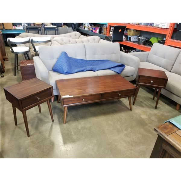 AS NEW HOME ELEGANCE 3 PIECE MODERN WALNUT COFFEE TABLE SET - RETAIL $499