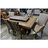 Image 2 : AS NEW HOME ELEGANCE RUSTIC RECLAIMED DINING TABLE W/ LEAF AND 6 CHAIRS - RETAIL $3299 ONE SIDE CHAI