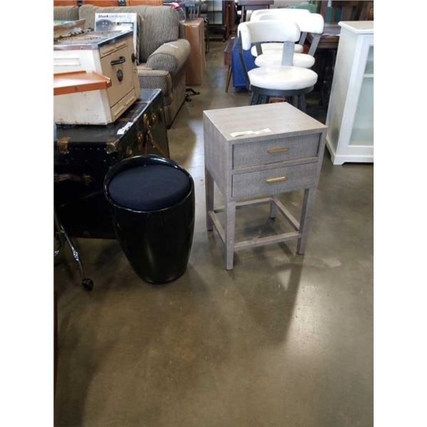 SMALL BALCK STOOL AND 2 DRAWER ENDTABLE