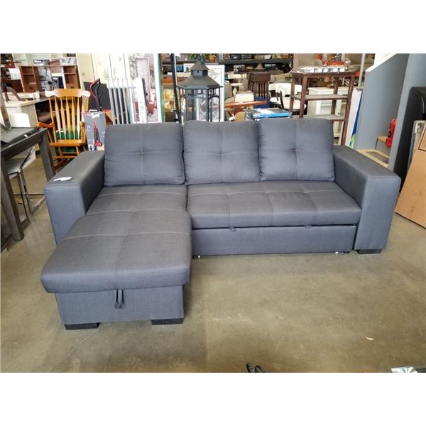 HOME ELEGANCE REVERSIBLE SECTIONAL WITH PULLOUT SLEEPER GREY FABRIC - RETAIL $2899