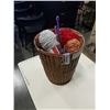 Image 1 : WICKER BASKET OF YARN AND SEWING SUPPLIES