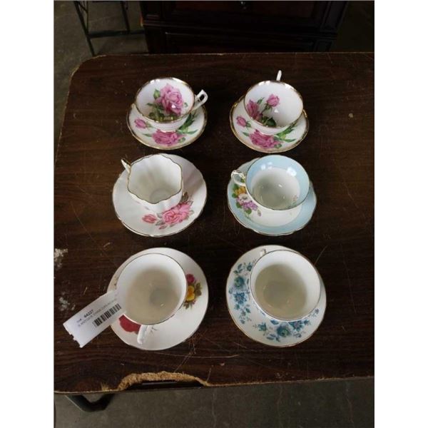6 ANTIQUE CHINA CUPS AND SAUCERS