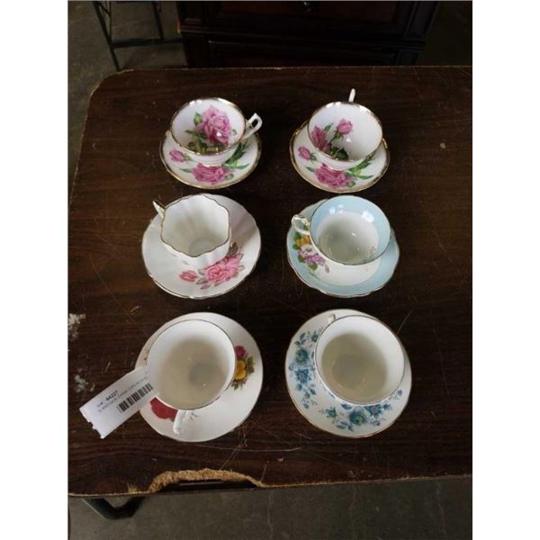 6 ANTIQUE CHINA CUPS AND SAUCERS