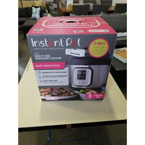 AS NEW INSTANT POT DUO MULTI-USE PRESSURE COOKER 8 QUART - RETAIL $179