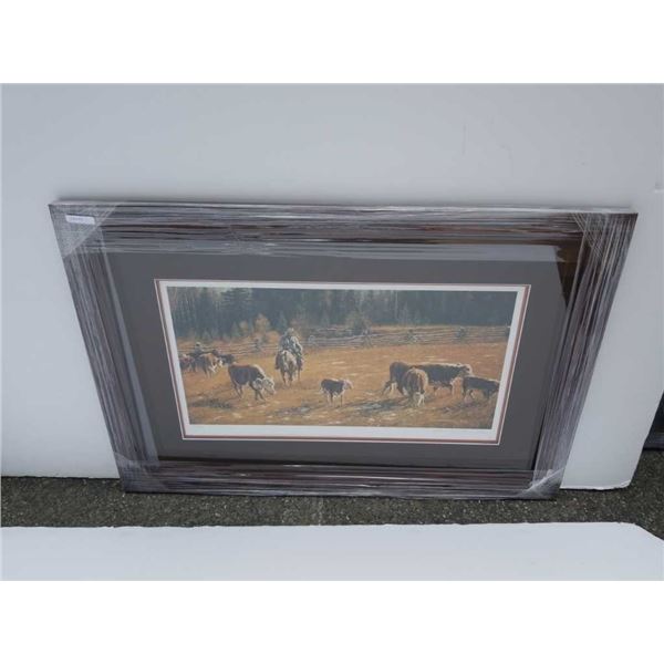 Limited edition print sorting out the neighbor's cattle by John Schnurrenberger signed and numbered 