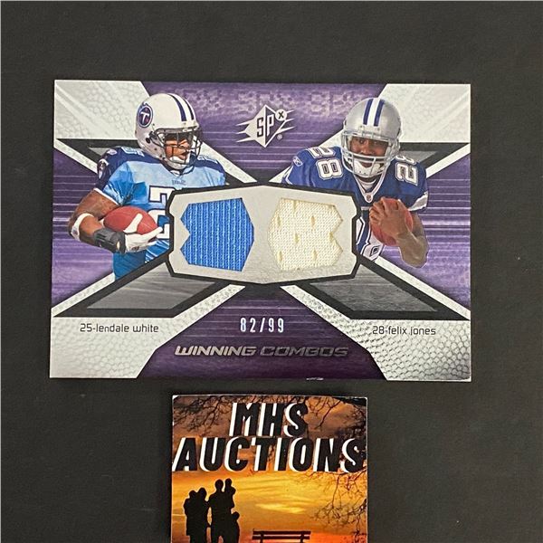 LENDALE WHITE & FELIX JONES 2008 SPX DUAL JERSEY CARD #82/99 ONLY 99 MADE IN THE WORLD (ref2789)