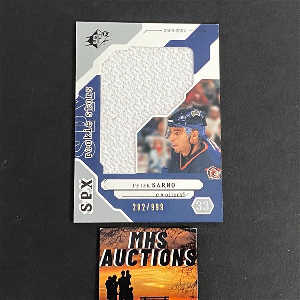 PETER SARNO 2003-04 SPX ROOKIE JERSEY HOCKEY CARD #202/999 ONLY 999 MADE IN THE WORLD (ref178)