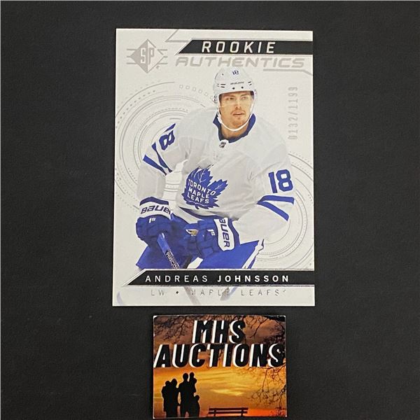 ANDREAS JOHNSSON 2018-19 SP HOCKEY ROOKIE CARD #0132/1199 ONLY 1199 MADE IN THE WORLD (ref2739)
