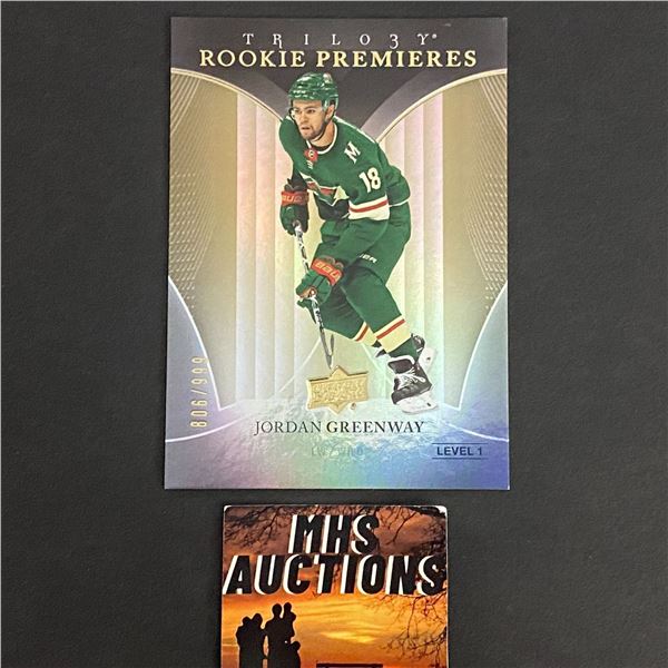 2018-19 TRILOGY ROOKIE JORDAN GREENWAY HOCKEY CARD #806/999 ONLY 999 MADE IN THE WORLD (ref2700)