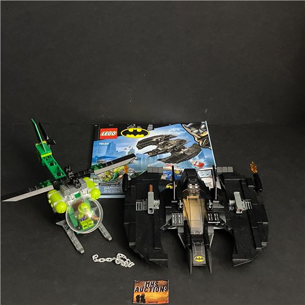 LEGO DC SUPER HEROES BATMAN BATWING WITH EXTRA PIECES ADDED & RIDDLER HELICOPTER WITH CHARACTER