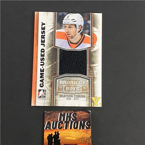 2012 IN THE GAME BRAYDON COBURN PATCH BLACK VERSION CARD #1 OF 1 (ref2510)