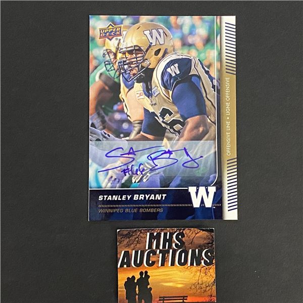 STANLEY BRYANT 2015 UD CFL WINNIPEG BLUE BLOMBERS AUTOGRAPH CARD (ref2356)