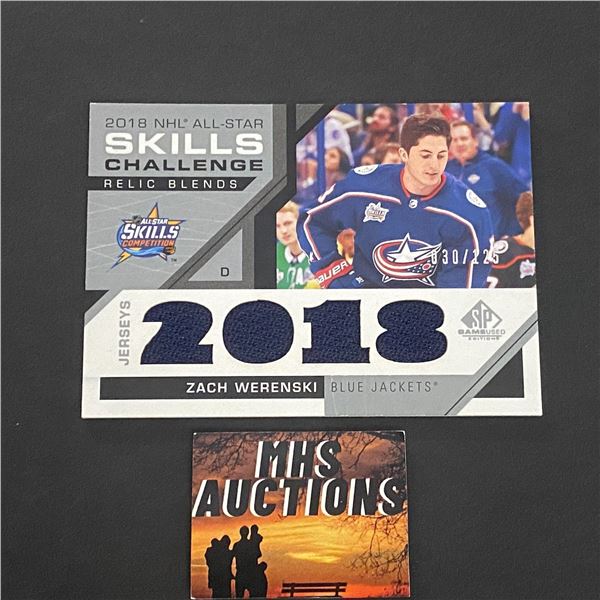ZACH WERENSKI COLUMBUS BLUE JACKETS QUAD JERSEY CARD #030 OF 125 MADE! (ref2157)