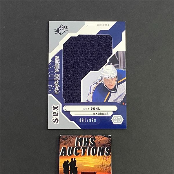 JOHN POHL 2003-04 SPX UPPER DECK ROOKIE JERSEY HOCKEY CARD #091/999 ONLY 999 MADE (ref2406)