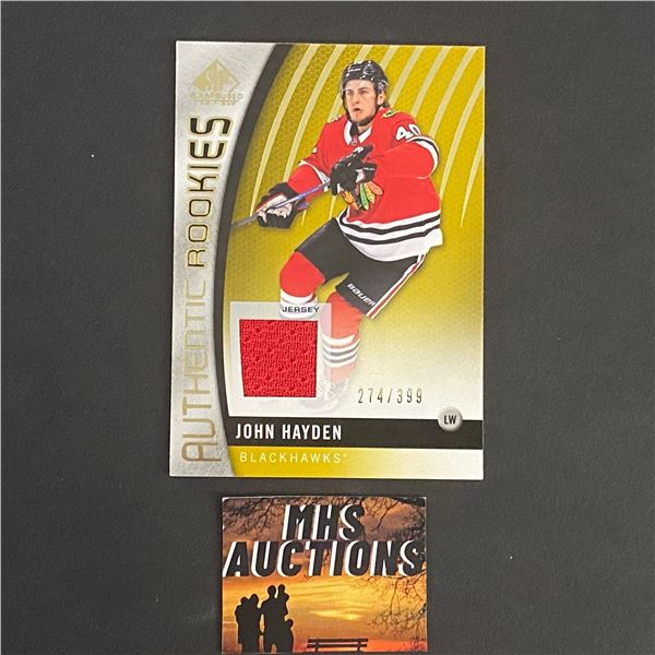 JOHN HAYDEN 2017-18 ROOKIE SP GAME USED BLACKHAWKS JERSEY CARD #274/399 ONLY 399 MADE! (ref45)