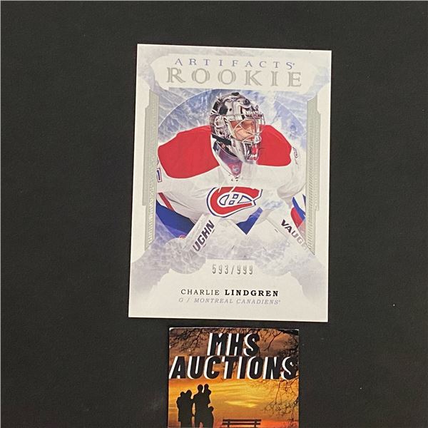 CHARLIE LINDGREN 2016-17 ARTIFACTS HOCKEY ROOKIE CARD #593/999 ONLY 999 MADE IN THE WORLD! (ref114)