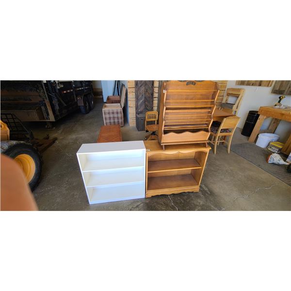 TWO SHELVING UNITS 31 X 30 AND 31 X 32 PLUS MAGAZINE/NEWSPAPER HOLDER/UNIT