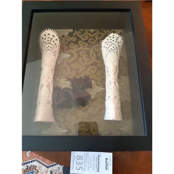 Shadow Box with Carved Bone Figurines Cat A