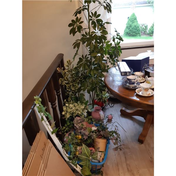 Assortments of Artifitial Plants, kettles and shelf. Cat A.