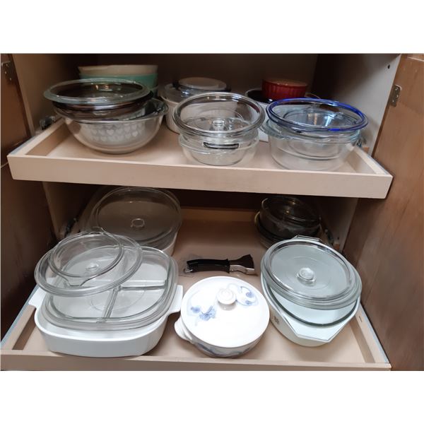 Assortment of Ceramic Casserole dishes w lids, Baking and Serving Bowls.  Cat A.