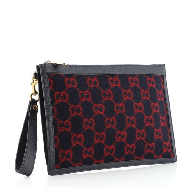 Gucci Blue Red GG Wool Wristlet Pouch