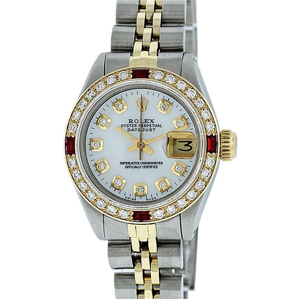 Rolex Ladies 2 Tone MOP Diamond & Ruby Datejust Wristwatch 26MM