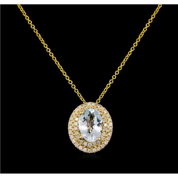 2.10 ctw Aquamarine and Diamond Pendant - 14KT Yellow Gold