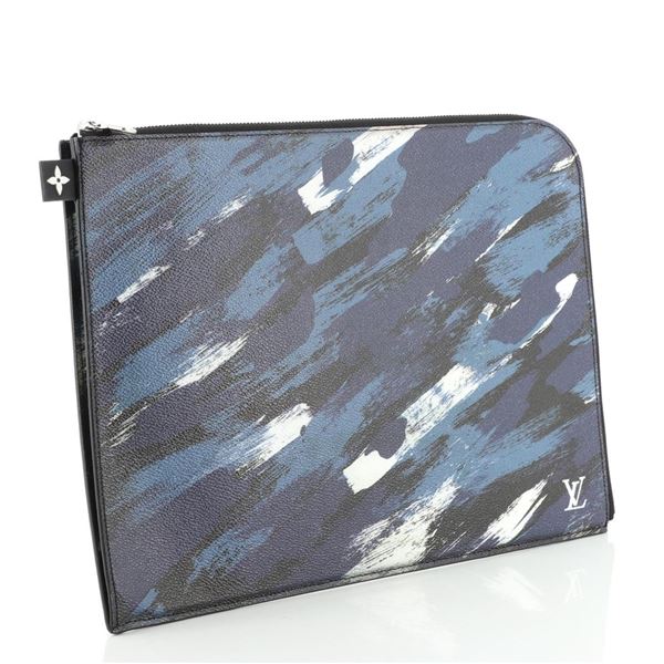 Louis Vuitton Blue Multicolor Camo Printed Canvas Leather Pochette Jour Limited