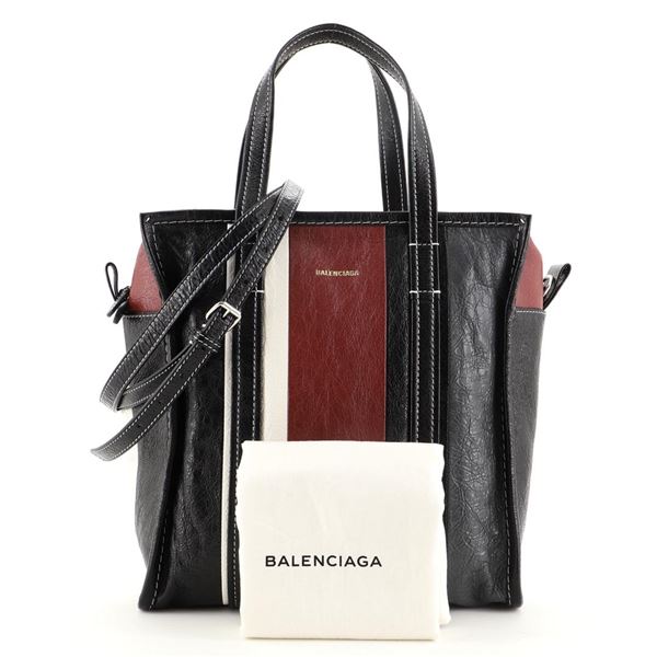 Balenciaga Bazar Convertible Tote Striped Leather Small Black, Multicolor, Red