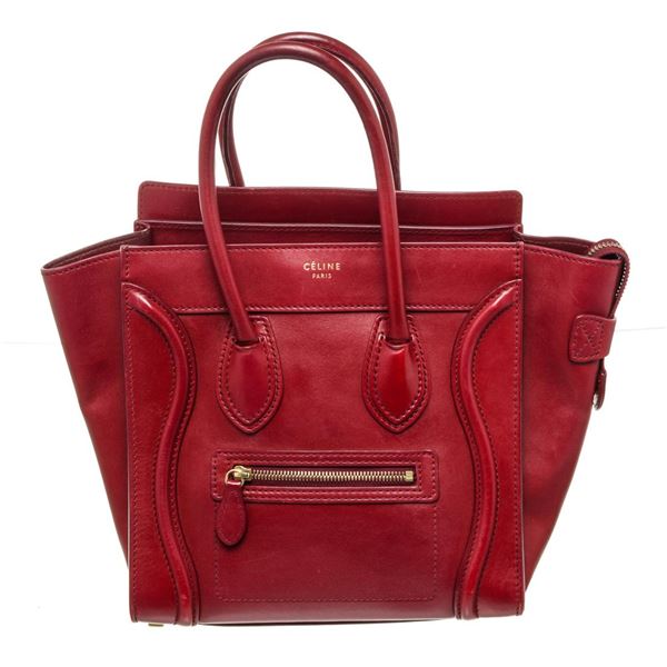 Celine Red Leather Micro Luggage Tote Bag