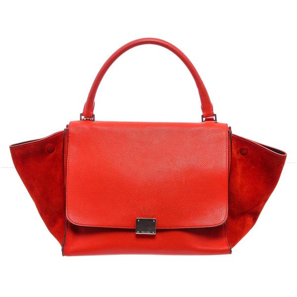 Celine Red Leather Medium Trapeze Tote Bag