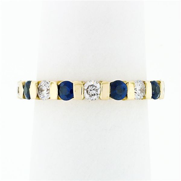 Estate 14K Yellow Gold 1.72 ctw Sapphire Diamond Wedding Eternity Stack Band Rin