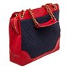 Image 2 : Chanel Red Nevy Denim Canvas Chain Tote Bag